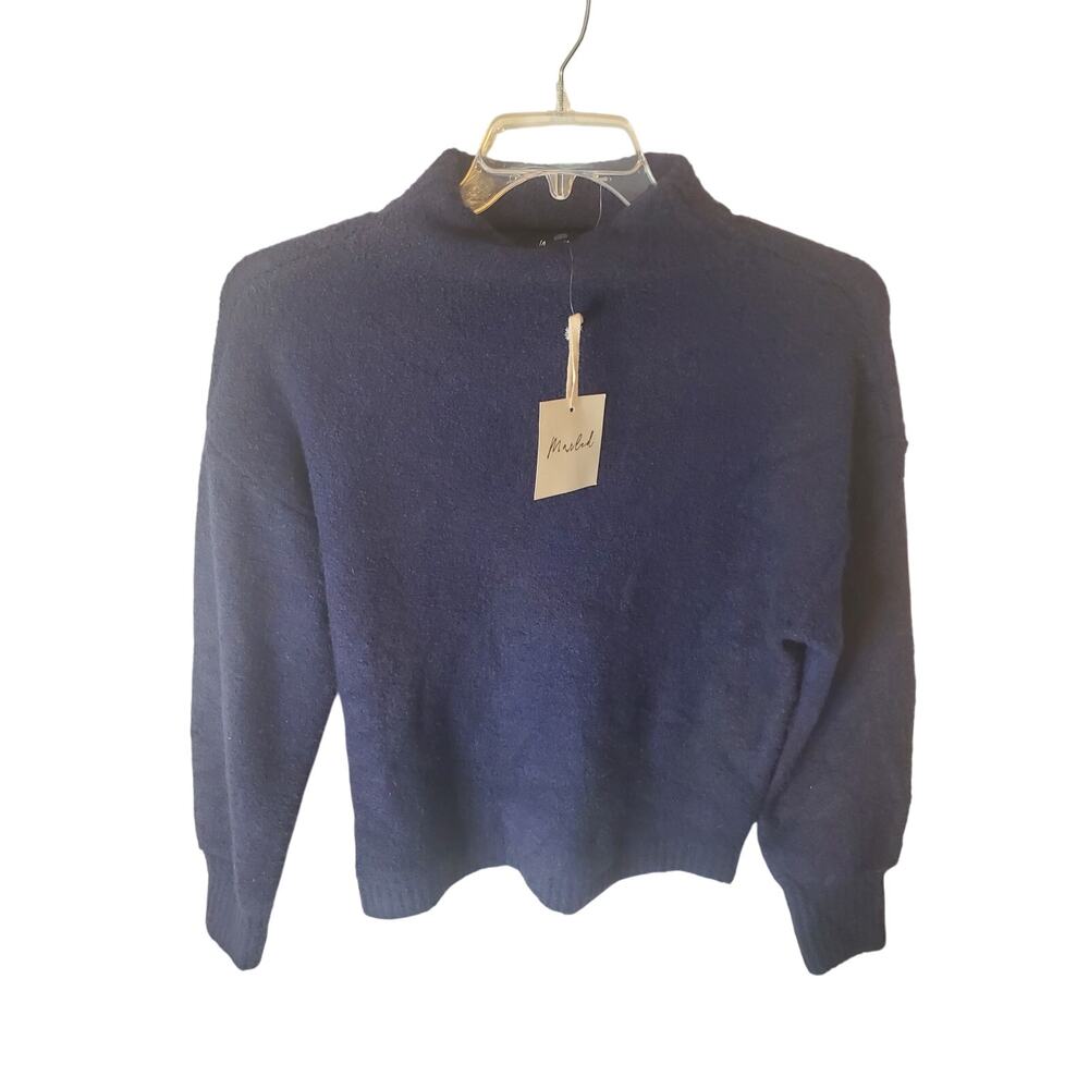 Marled Dark Blue Soft Mock Neck Sweater, NWT, Medium